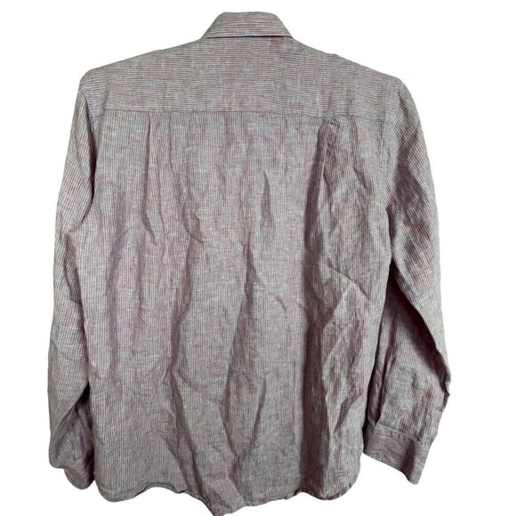 J McLaughlin Men's size M Linen Red Blue Striped Long Sleeve Button Up Shirt - Picture 4 of 7